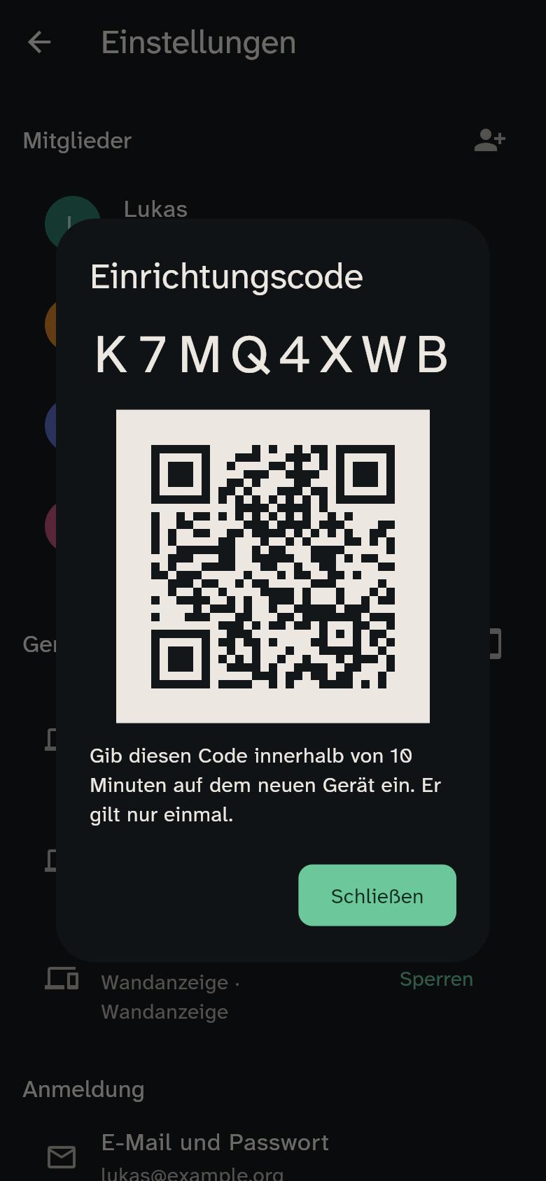 Der erzeugte Code mit QR-Code