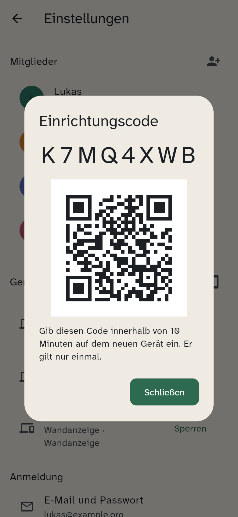 Der erzeugte Code mit QR-Code