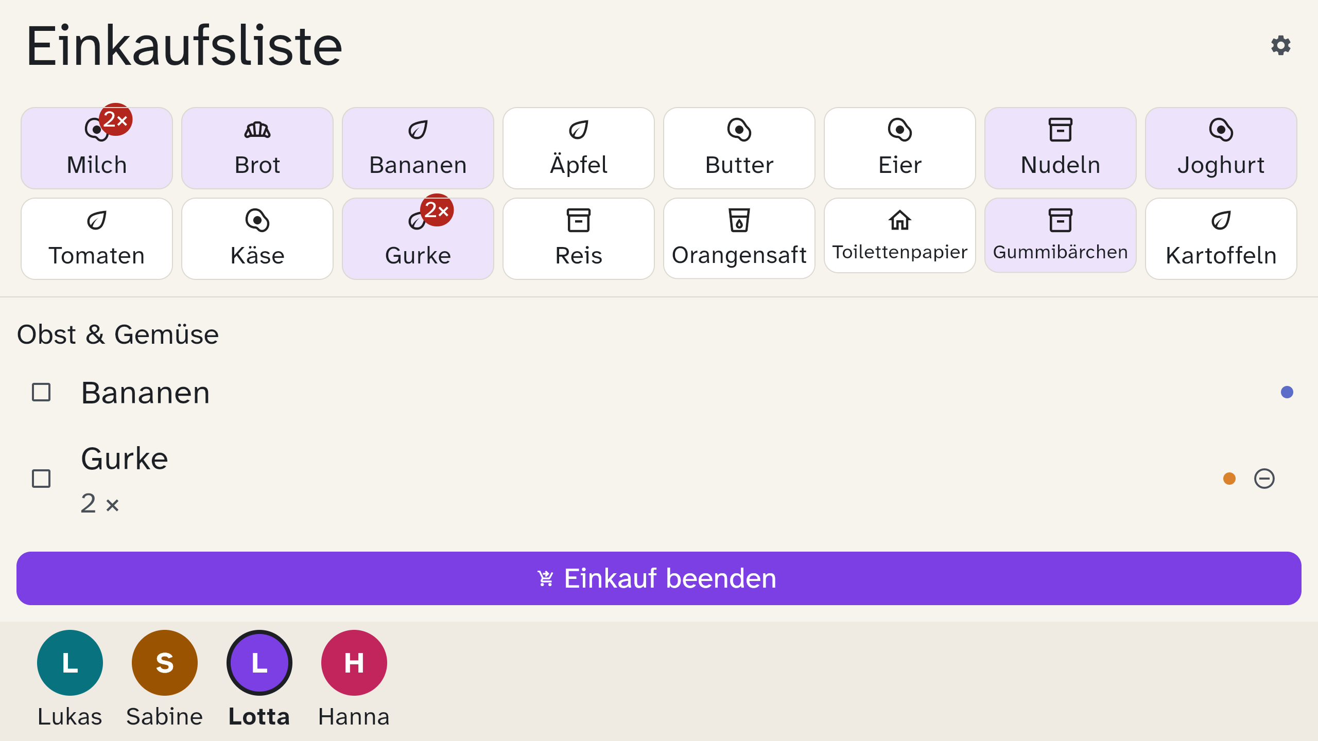 Wandanzeige mit Einkaufsliste