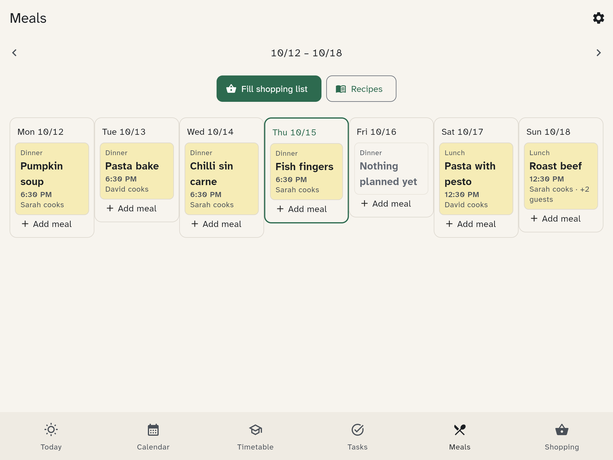 Meal plan for the week with meals per day