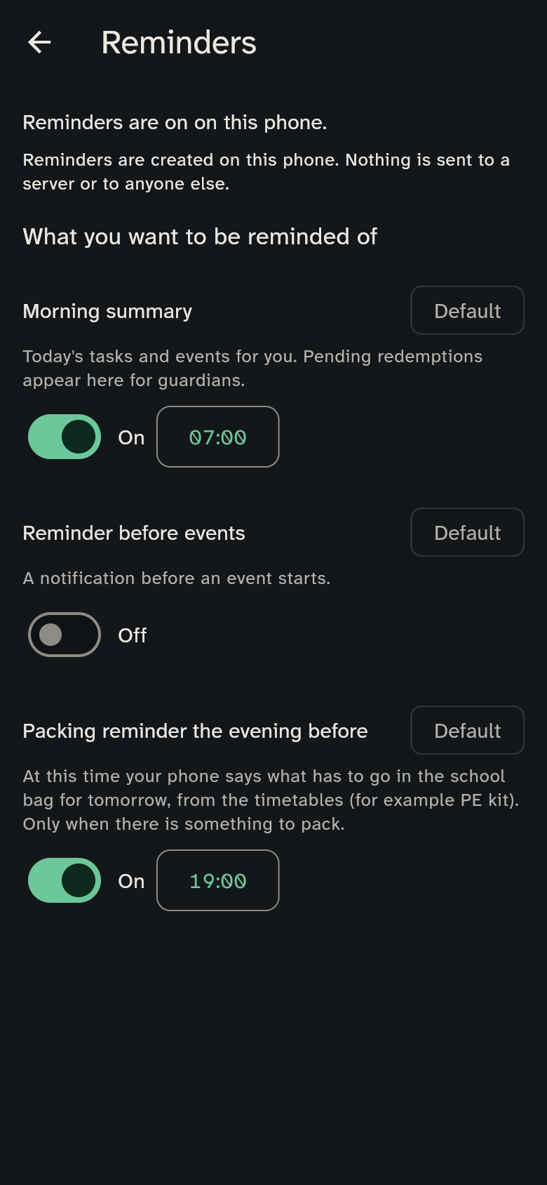 Settings → Reminders