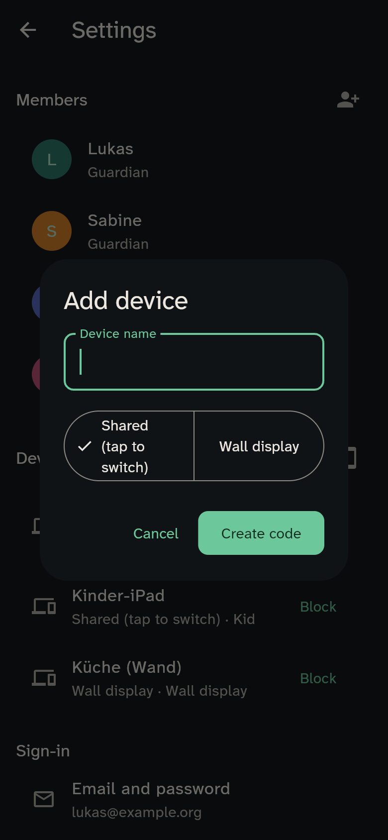The “Add device” dialog