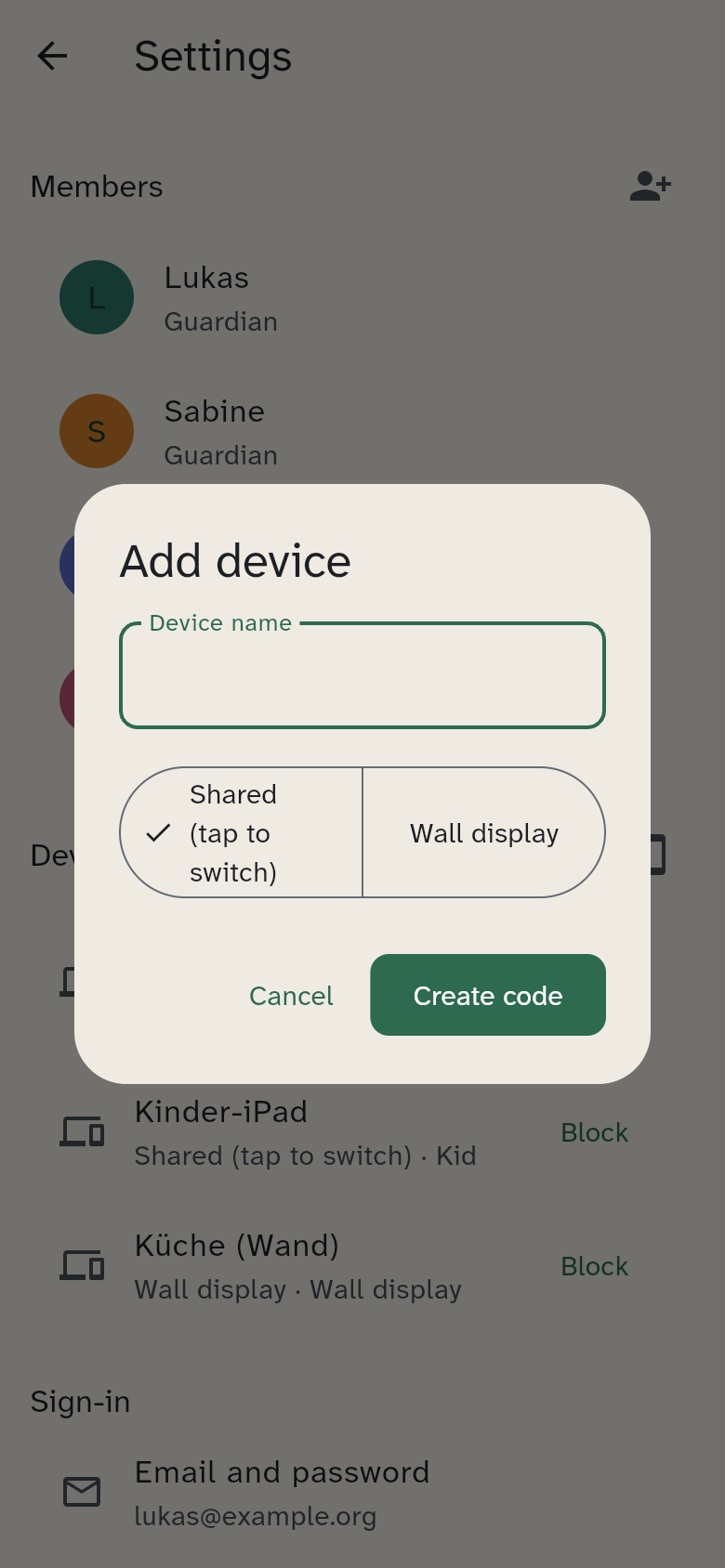 The “Add device” dialog
