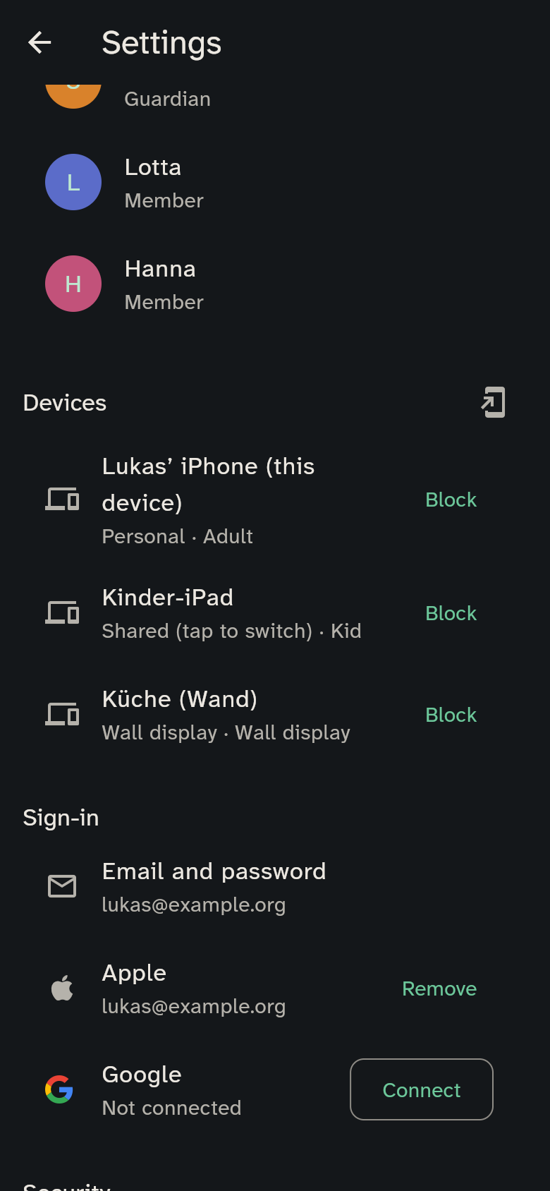 Settings → Sign-in