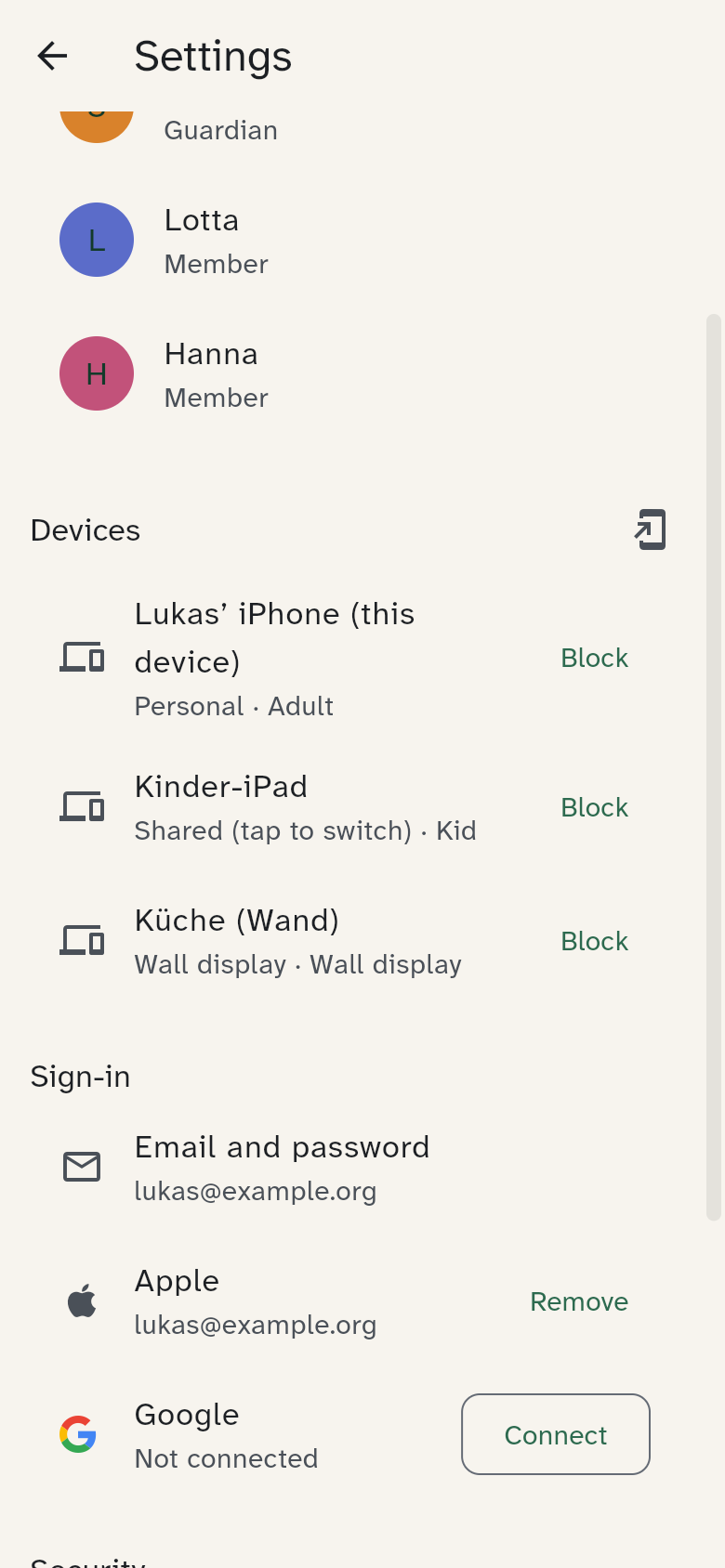 Settings → Sign-in