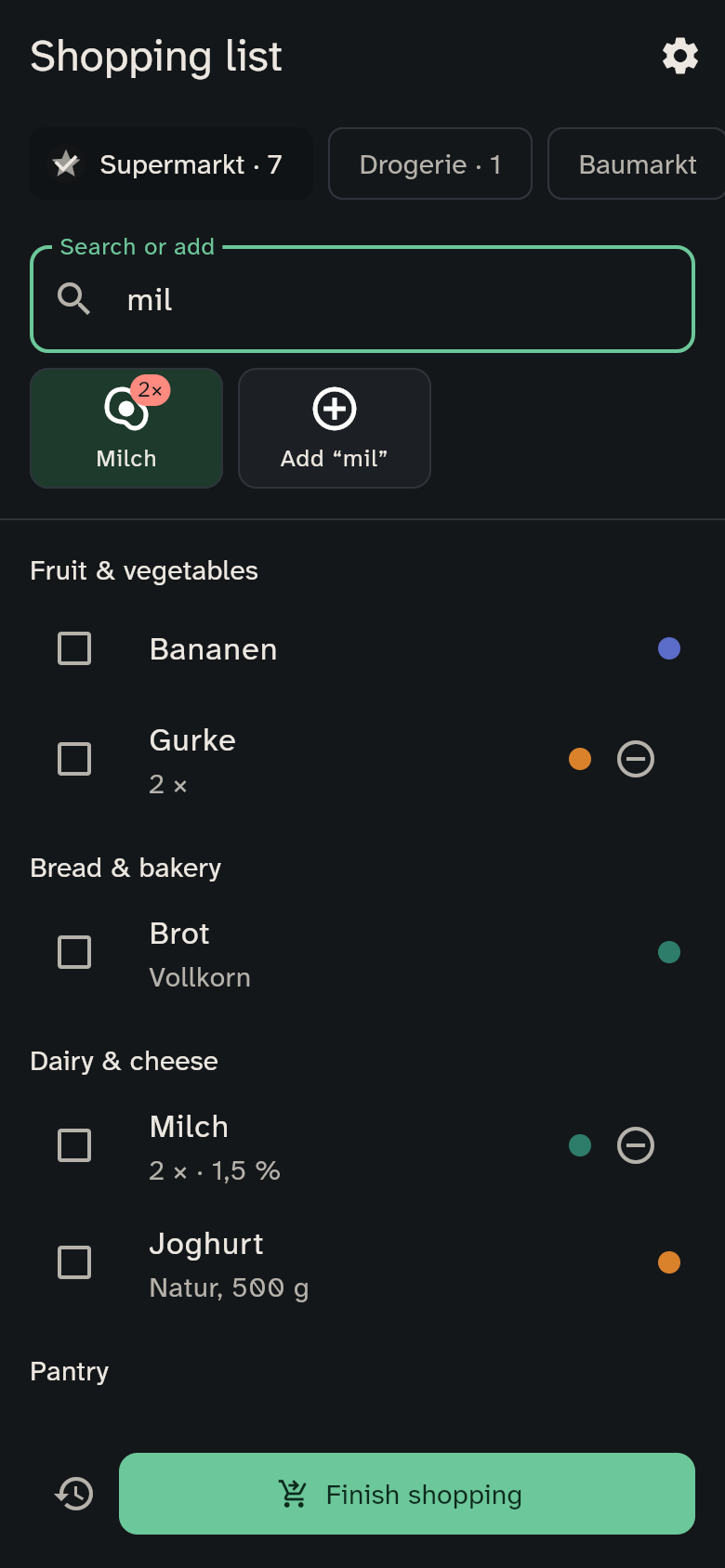 Search field with “mil” and matching tiles