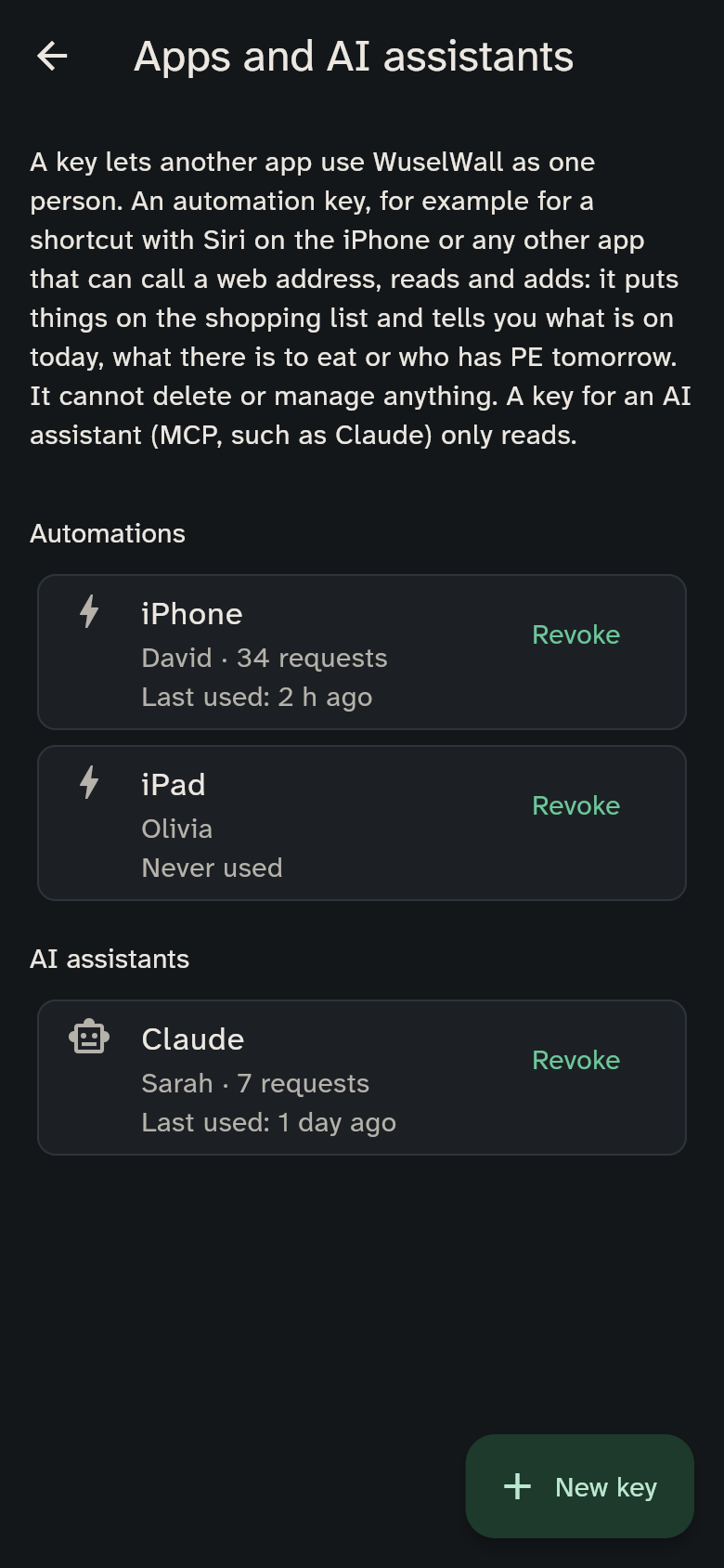 Settings → Apps and AI assistants with two keys