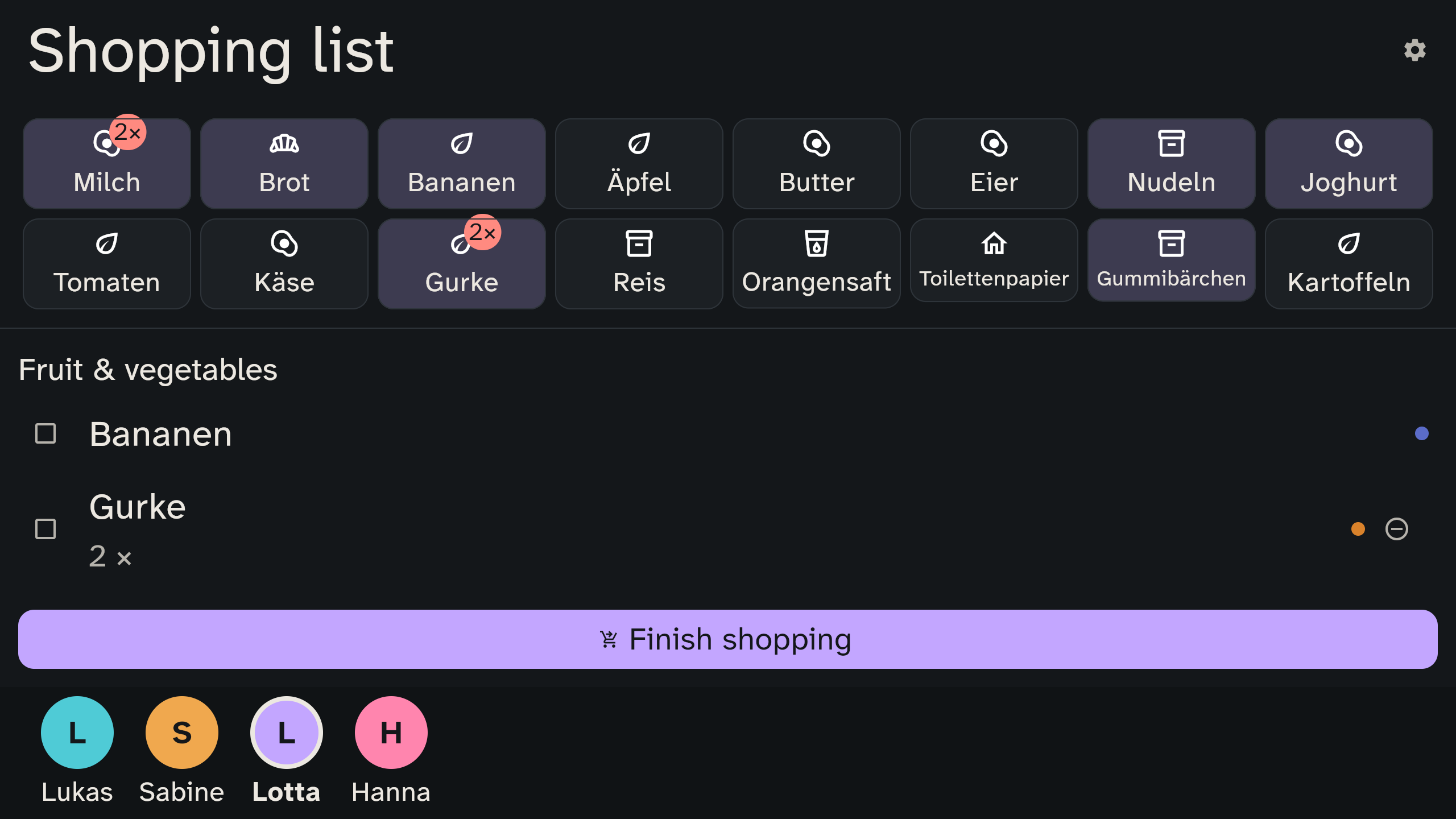 Wall display with the shopping list