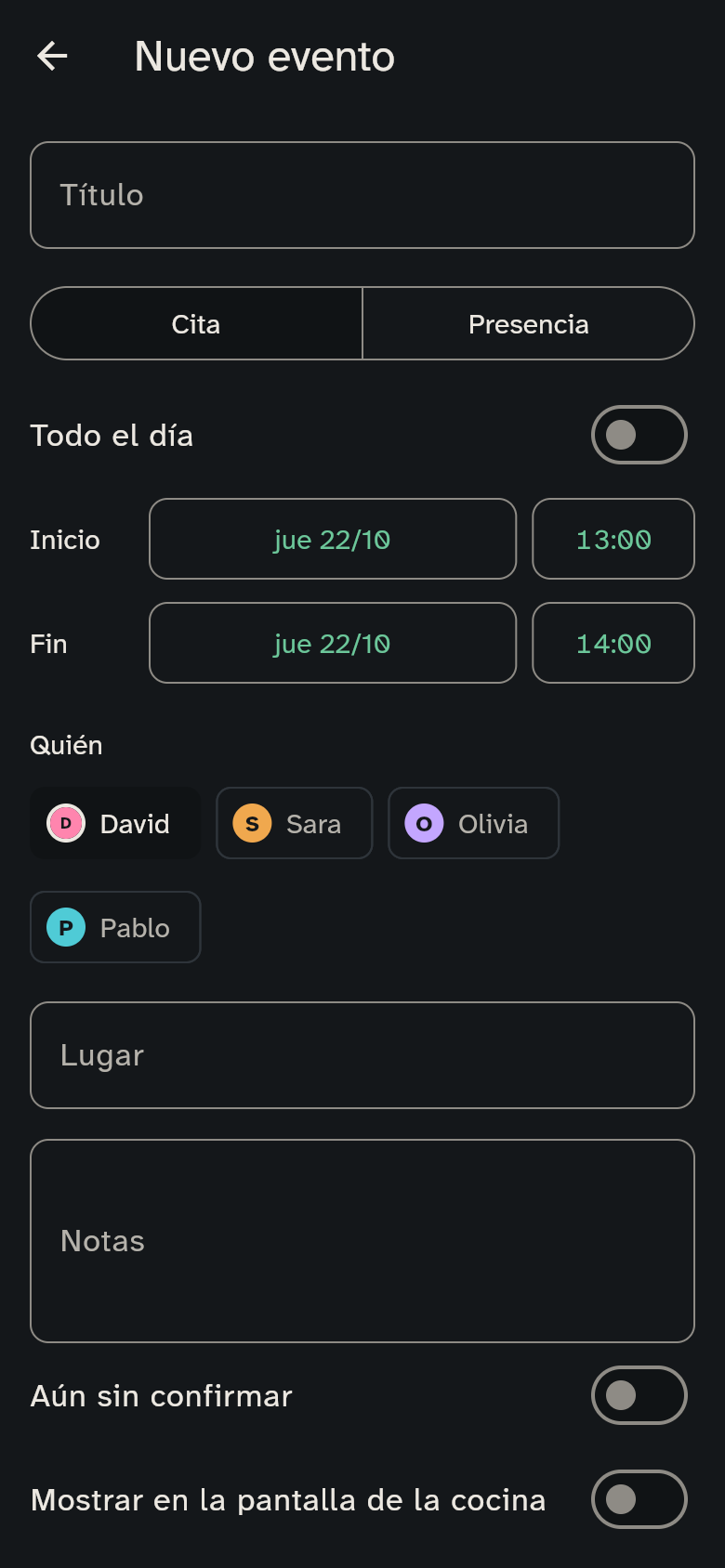 El editor con personas y repetición