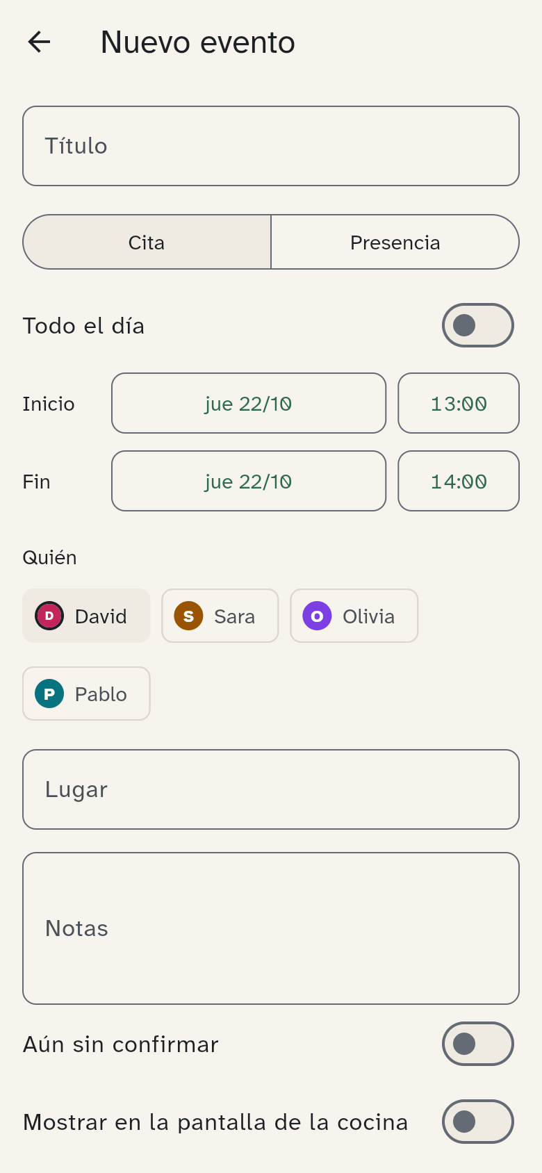 El editor con personas y repetición
