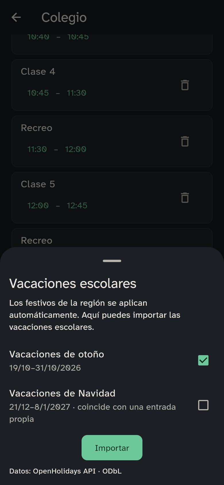 Las vacaciones para importar y las ya importadas