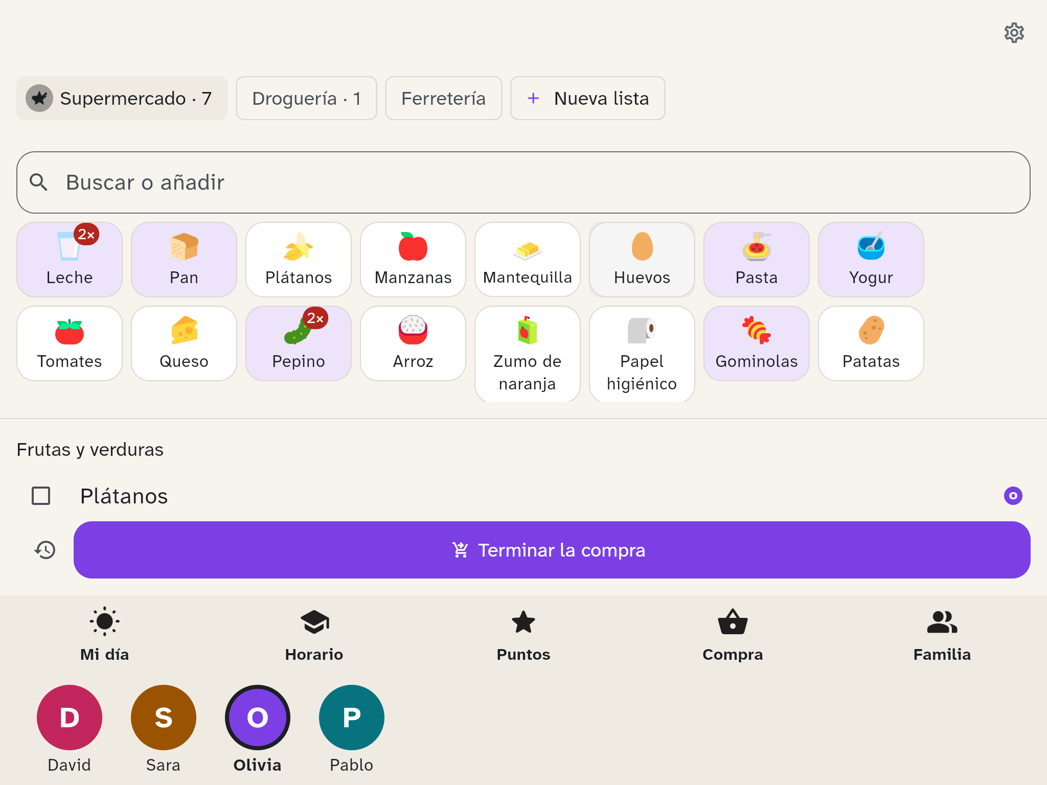 La compra en la vista infantil