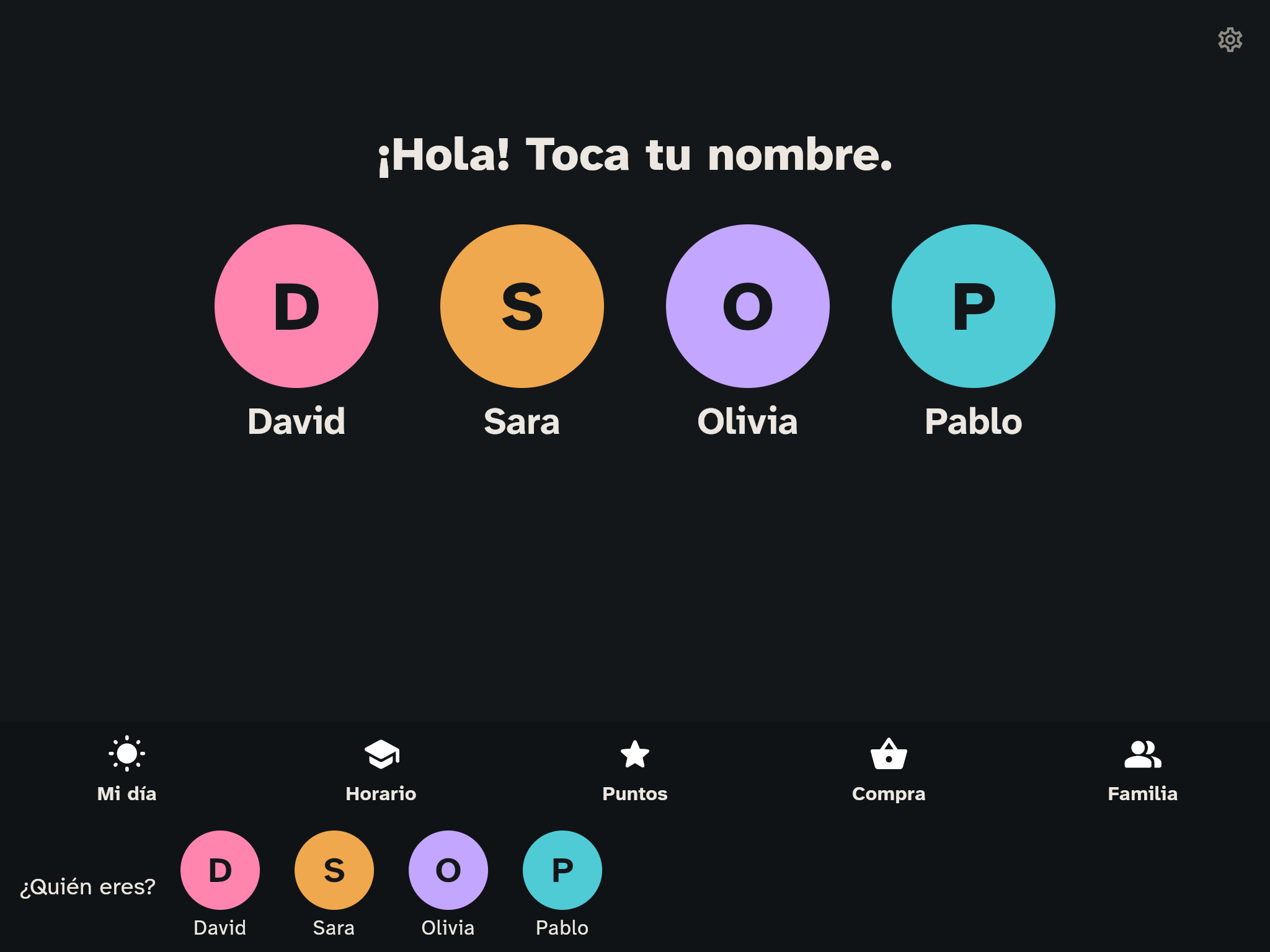 Los nombres de la familia en la tableta infantil