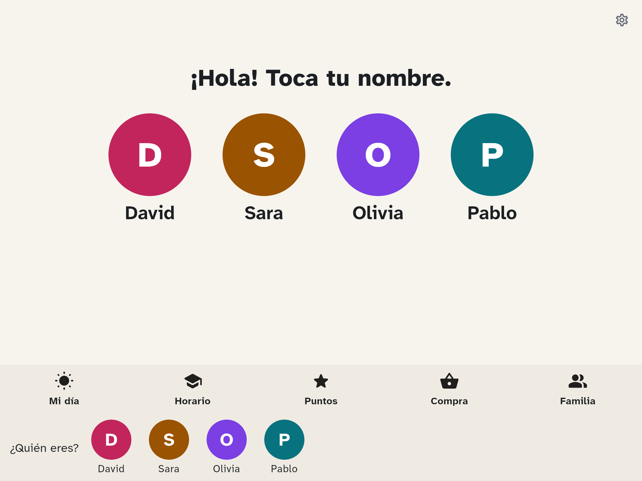 Los nombres de la familia en la tableta infantil