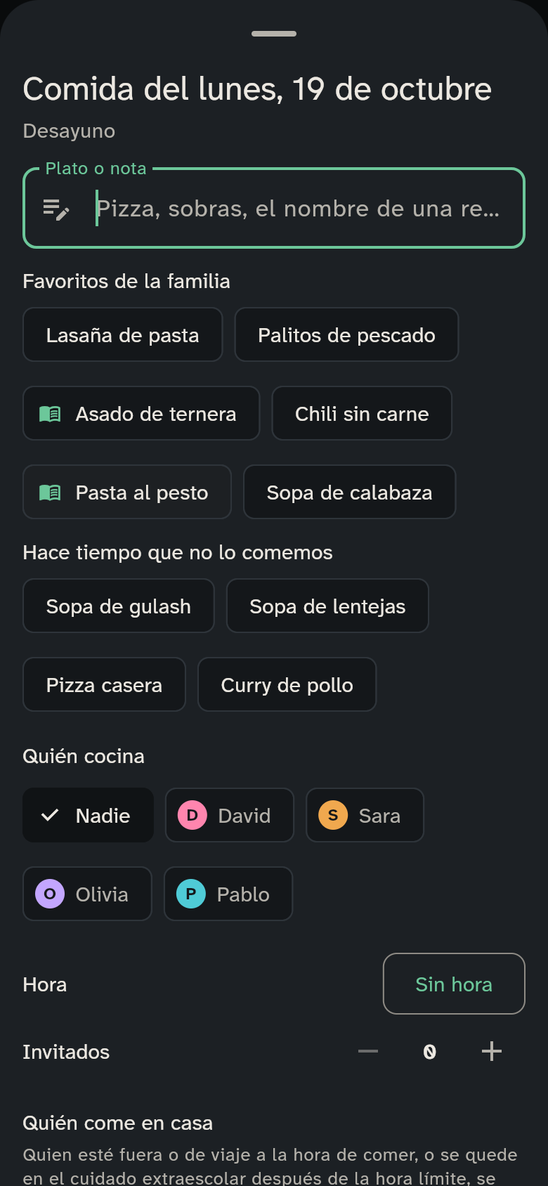 Las sugerencias de favoritos y platos que hace tiempo que no se comen