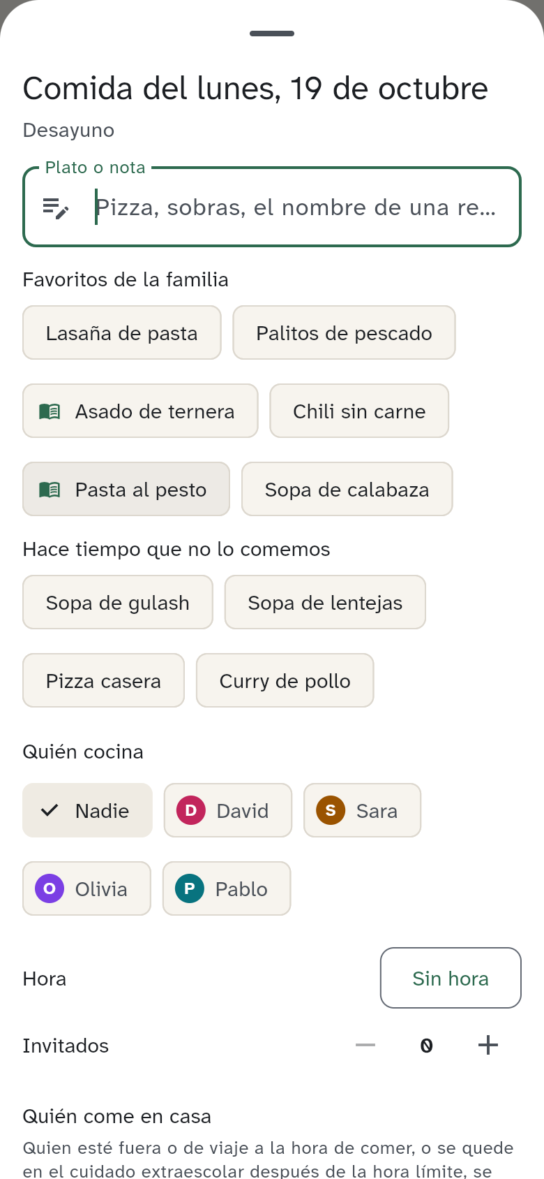 Las sugerencias de favoritos y platos que hace tiempo que no se comen