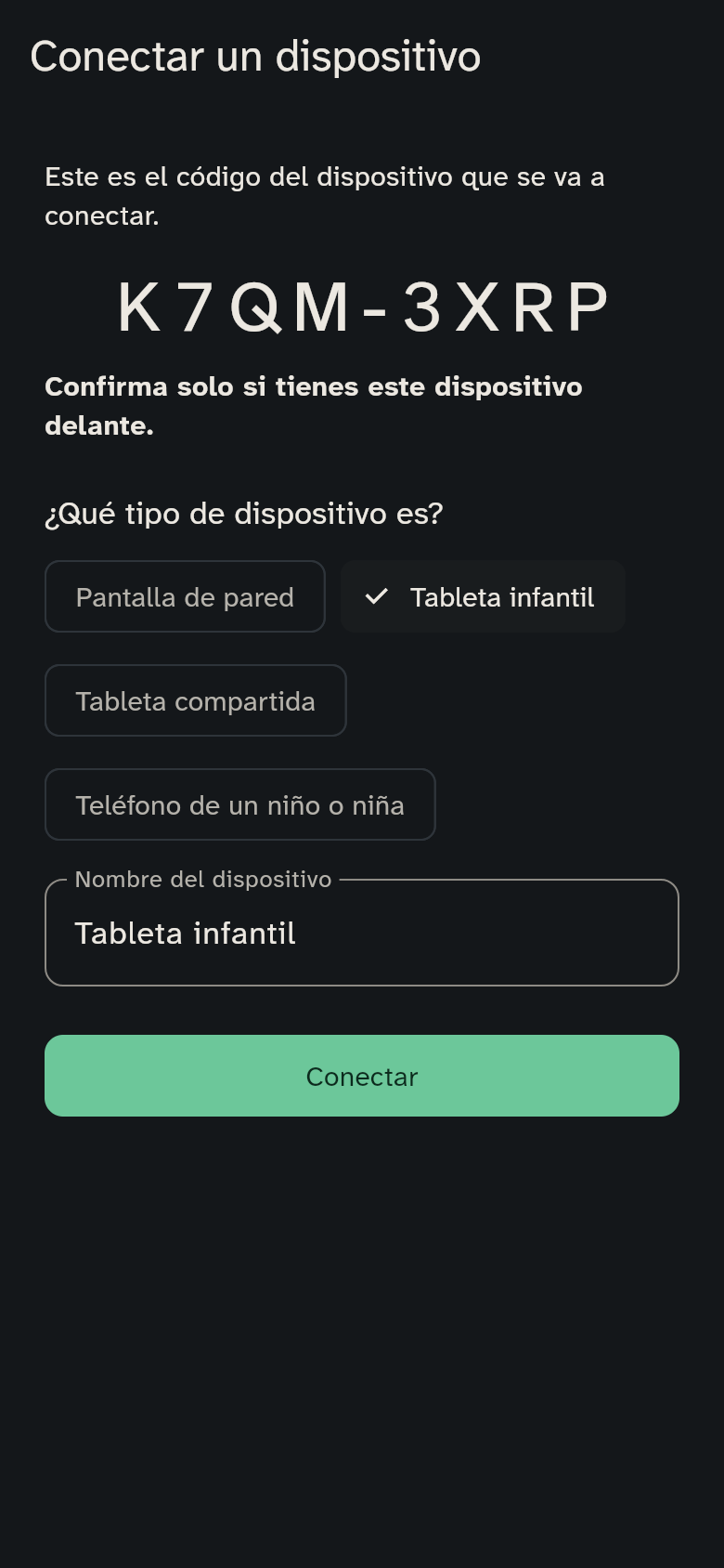 La aprobación del dispositivo en el móvil de un adulto