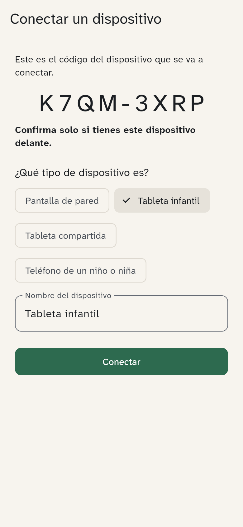 La aprobación del dispositivo en el móvil de un adulto