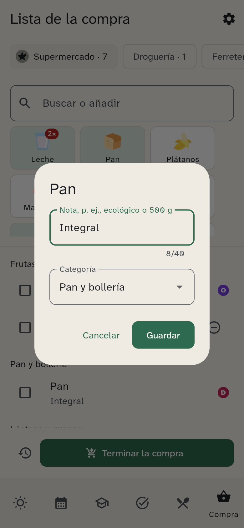 El formulario de edición de un producto