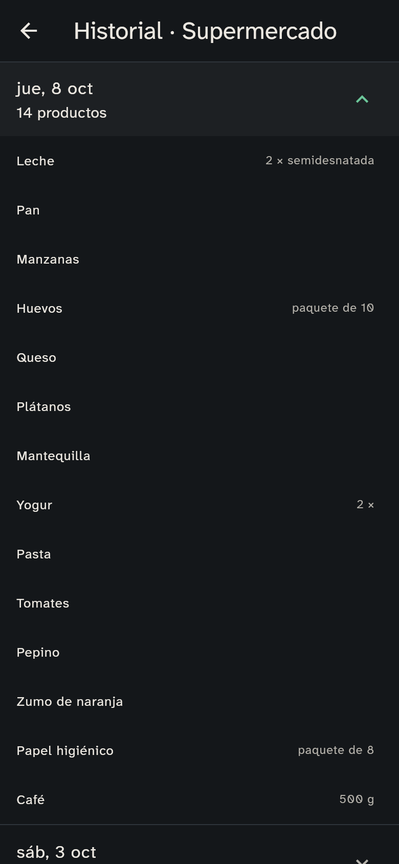 Dos compras terminadas en el historial