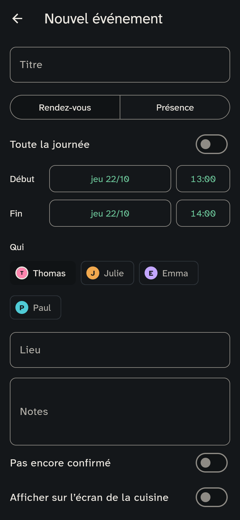 La création d’un événement avec les participants et la répétition
