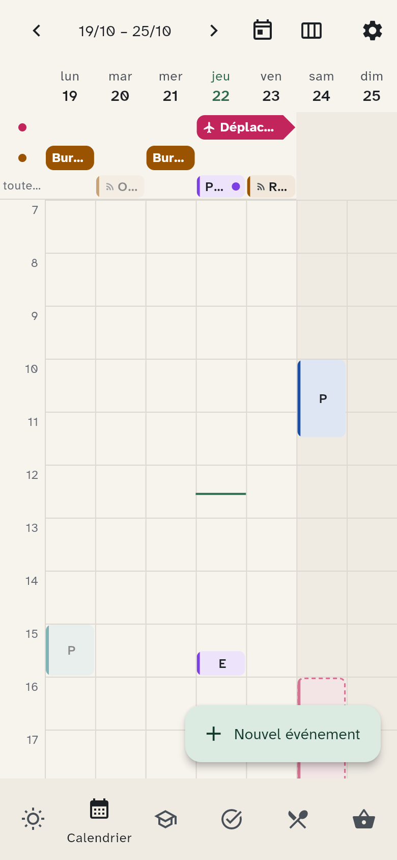 Le calendrier sur téléphone et son menu de vue