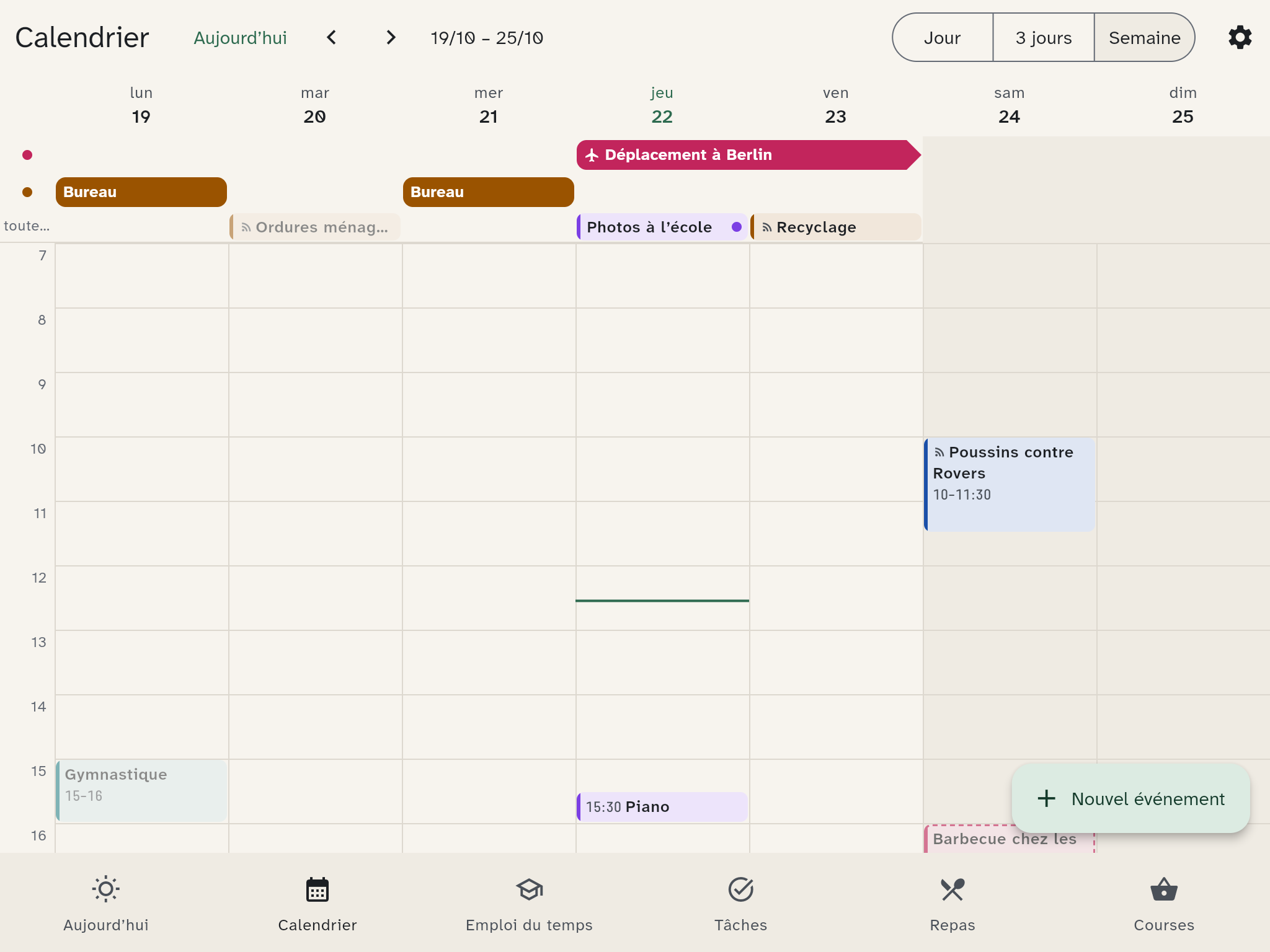 La semaine avec les présences et les rendez-vous