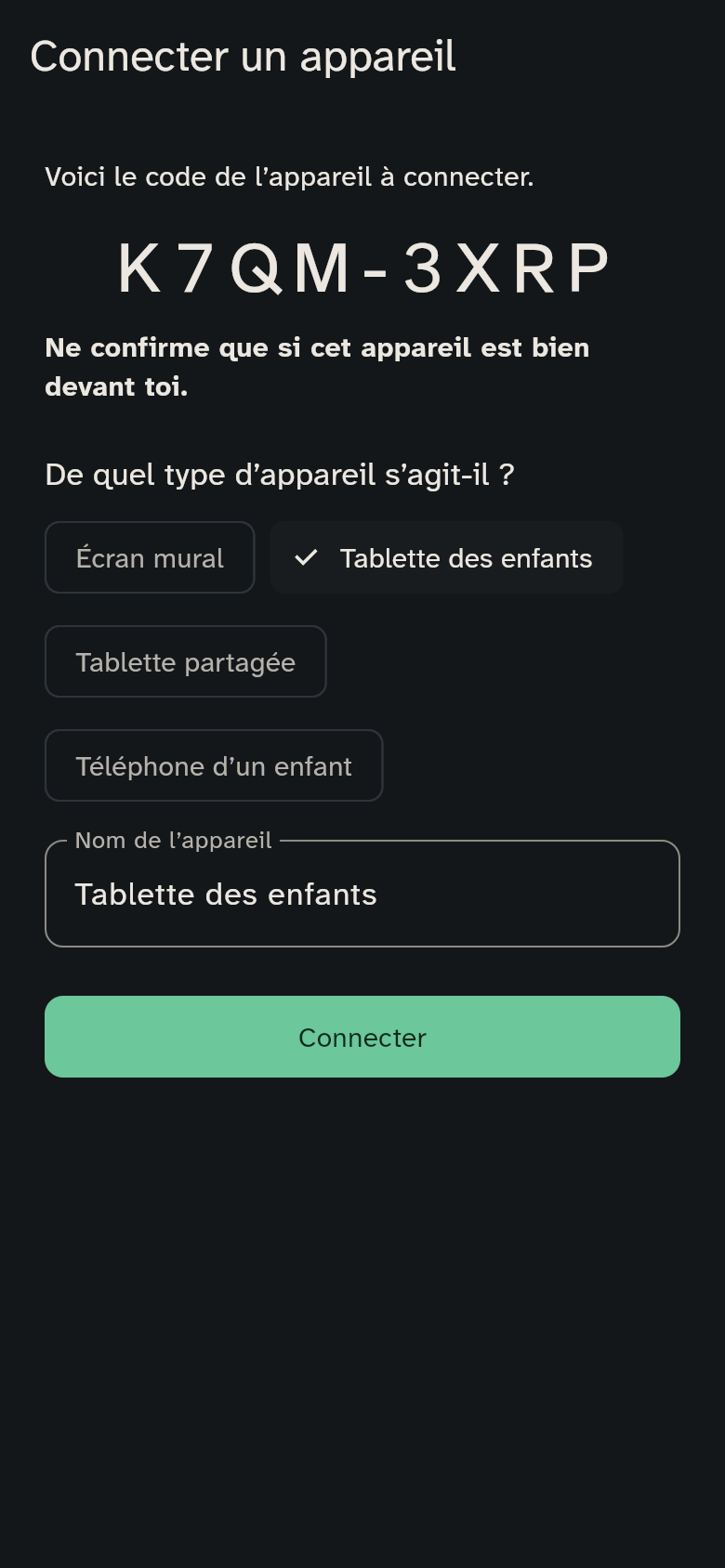 L’approbation du nouvel appareil sur le téléphone d’un parent