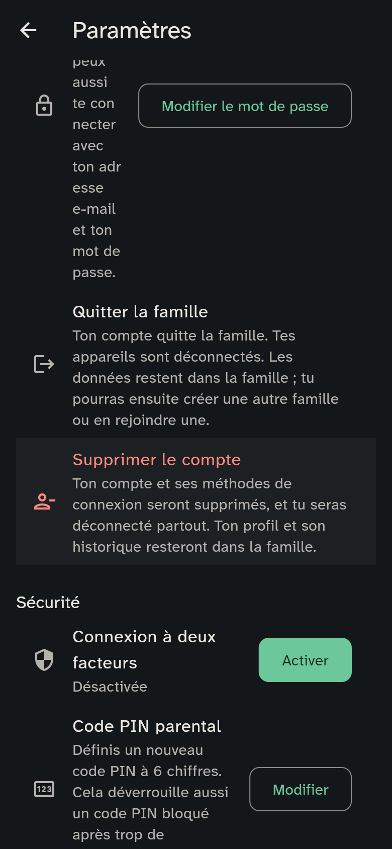 Les réglages de connexion et de mot de passe