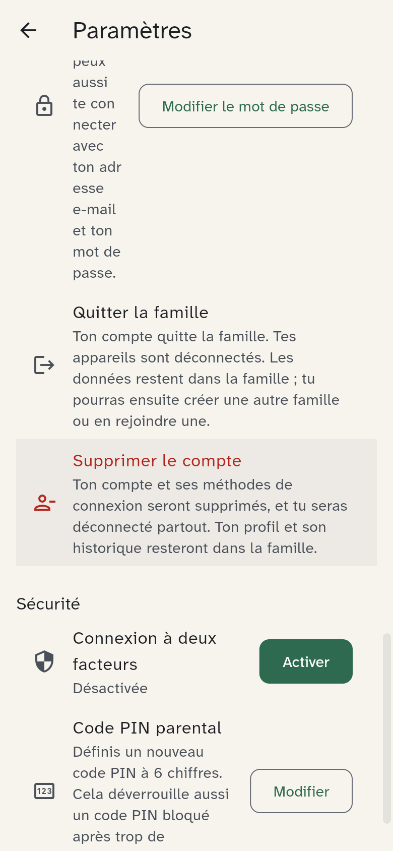 Les réglages de connexion et de mot de passe