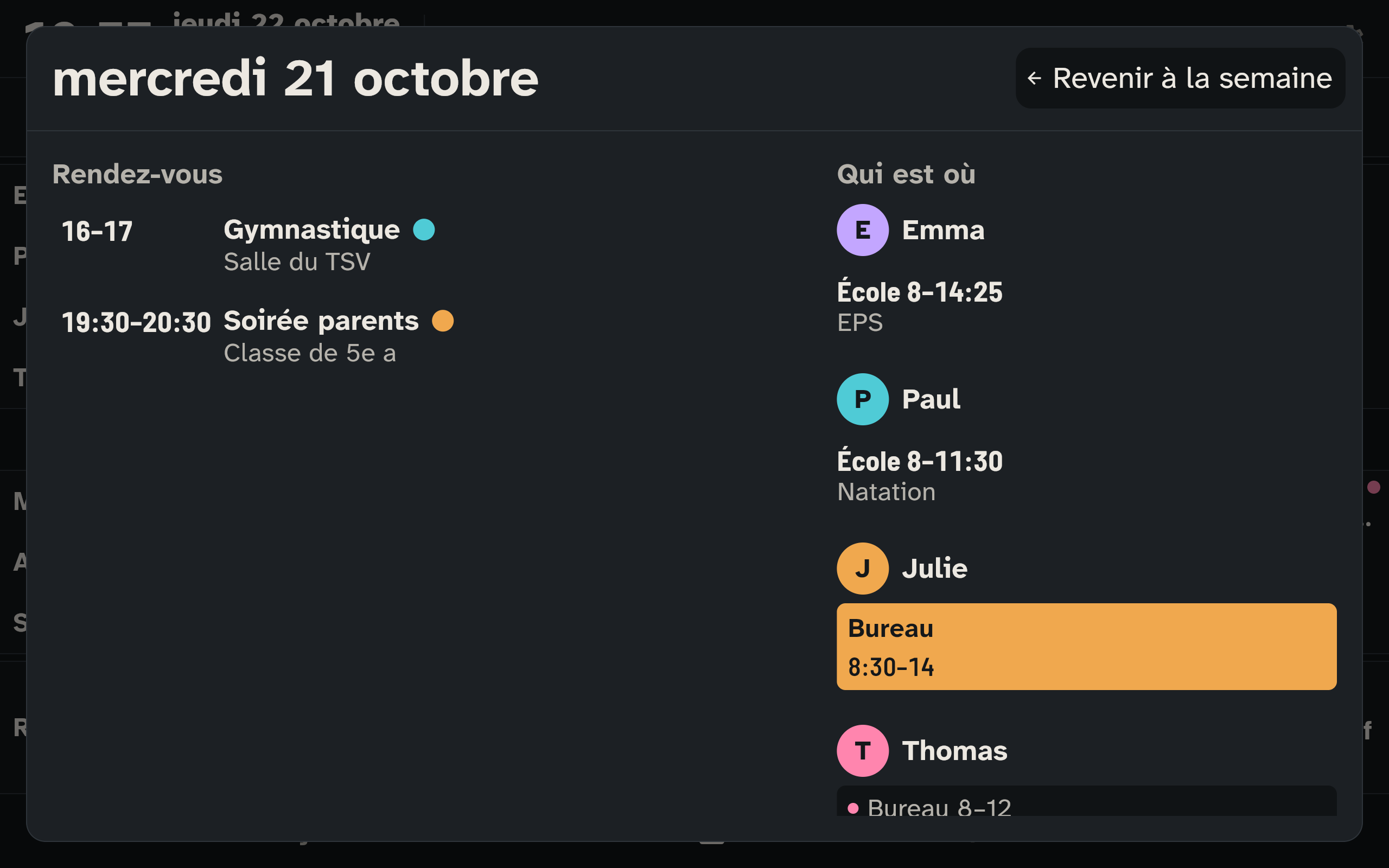 Le détail d’une journée sur l’écran mural