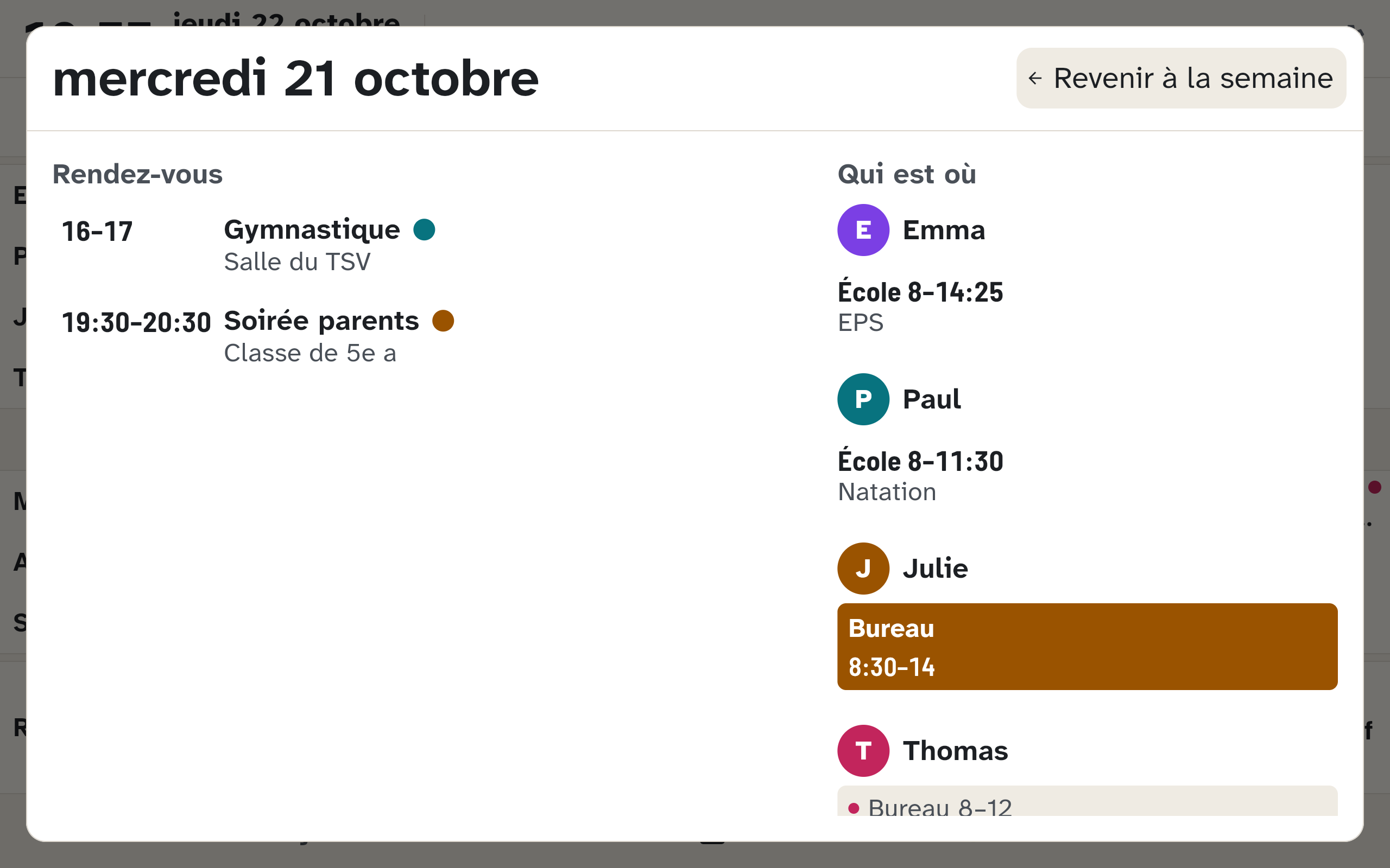 Le détail d’une journée sur l’écran mural